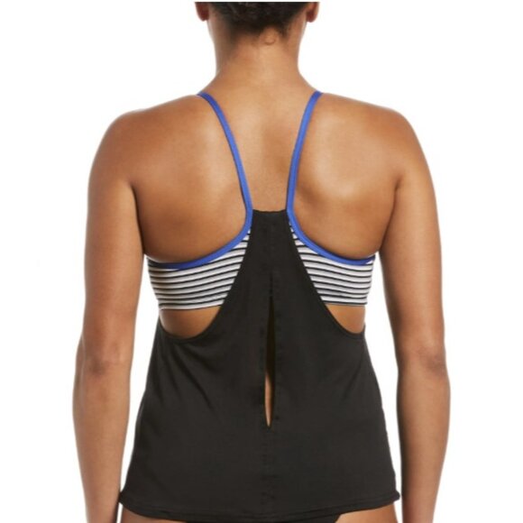 Nike Stripe Layered Tankini Swim Top Black ( S ) - Picture 2 of 4